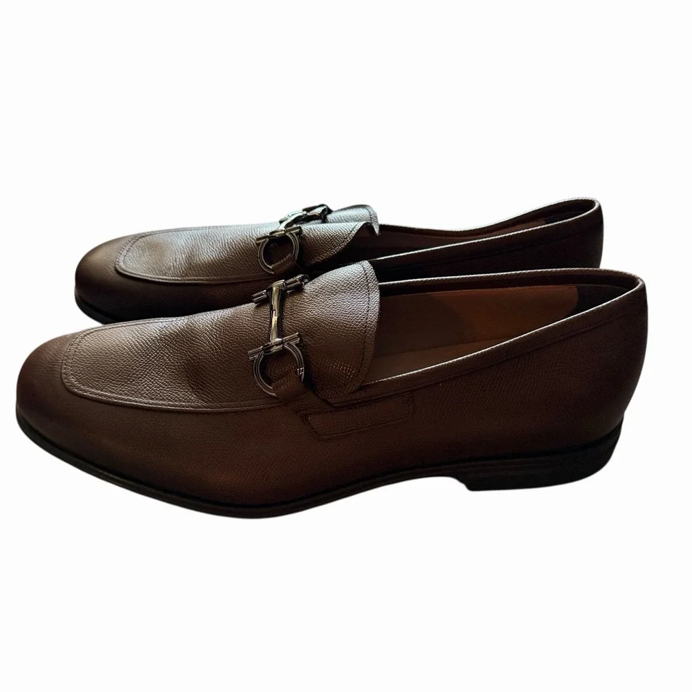 Salvatore Ferragamo Men's Scarlet Gancini  Leather Loafers Brown 10.5 E - Picture 3 of 8